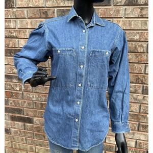 Vtg‎ 80s Perry Ellis Levi Strauss America Shirt S Denim Long Sleeve Button Front